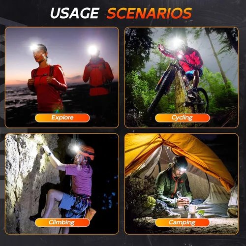Vista 7 de Linterna frontal LED recargable de 1000 lúmenes, superbrillante, con 10 modos y sensor de movimiento, juego de 2 lámparas frontales con zoom