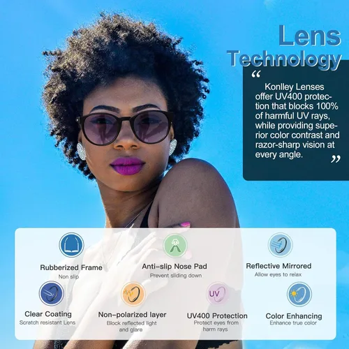 Vista 4 de Lentes de sol de ojo de gato, retro, vintage, antideslizantes, redondos, para hombres y mujeres, lentes polarizadosno polarizados, protección UV
