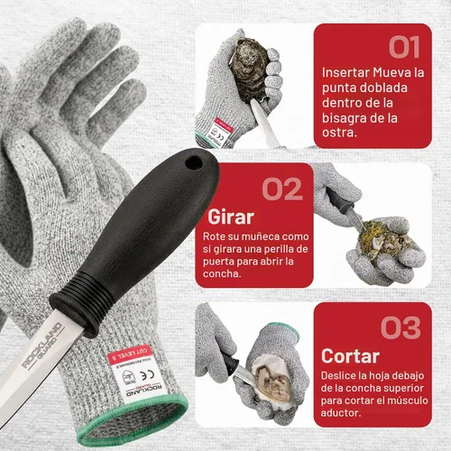 Vista 5 de Conjunto de cuchillos para abrir ostras profesional Rockland Guard - Incluye cuchillo de acero inoxidable de 3.5" con mango antideslizante y punta