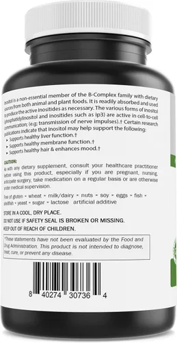 Vista 2 de Brieofood Myo Inositol 2000 mg por porción - 60 tabletas - Probado en laboratorio de terceros