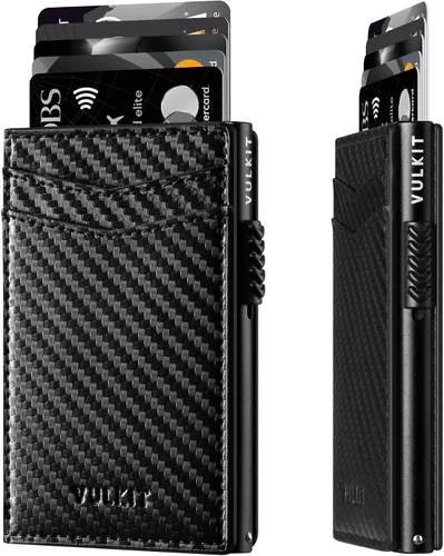 Vista 12 de VULKIT - Billeteras delgadas para hombre; tarjetero desplegable con bloqueo de interferencia de radiofrecuencia; billetera de metal de diseño Negro