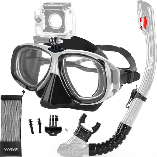 Vista 11 de Equipo de esnórquel miope, juego de esnórquel seco miope para jóvenes adultos, máscara de buceo antiempañamiento miope y esnórquel superior seco