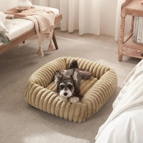 Vista 7 de FURTIME Cama para perros de tamaño mediano, cama ortopédica lavable para mascotas con funda extraíble, rectangular, suave, relajante, para Beige