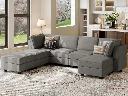 Vista 20 de Belffin Sofá en forma de U Sofá modular reversible de almacenamiento otomano Sofá de 6 plazas sofás grandes Sofá en forma de U Negro