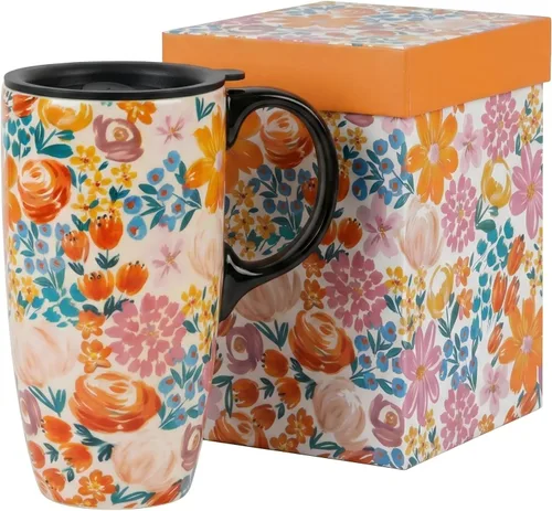 Vista 11 de Topadorn Taza de viaje de cerámica reutilizable de 17 onzas con tapa y asa, taza de café de cerámica con caja de color para los amantes del café