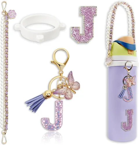 Vista 18 de Letter Handle Strap Accessories with Cute Initial Charm Compatible with Owala Water Bottle 24oz 32oz 40oz Owala Kids