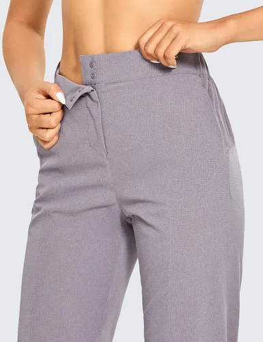 Vista 3 de CRZ YOGA Pantalones de entrenamiento ligeros y transpirables para mujer, con cremallera, cintura alta, elásticos con cierre de botón