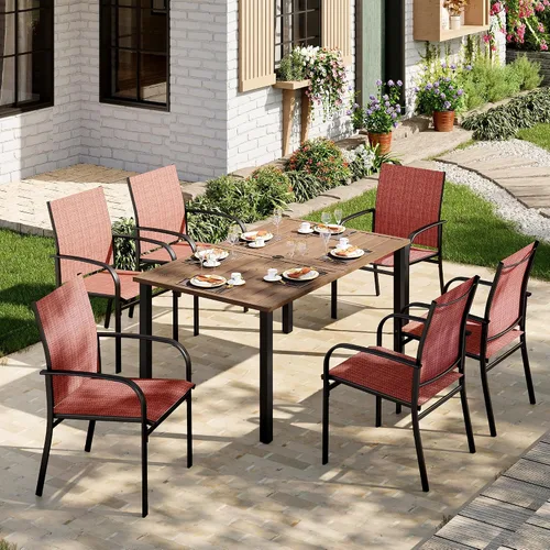 Vista 23 de MIXPATIO - Juego de comedor de patio de 5 piezas, mesa cuadrada de metal de 37 pulgadas, 4 sillas de textileno
