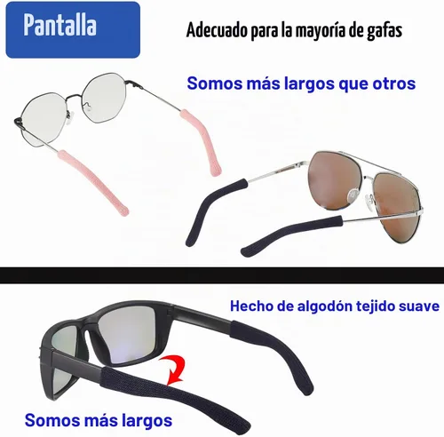 Vista 6 de Cojín de oreja para lentes de longitud más larga con algodón de punto suave, agarre elástico antideslizante para gafas, puntas de patillas de lentes
