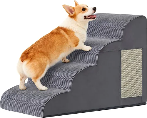 Vista 11 de Escaleras de perro para cama, escaleras para perros pequeños, rampa para perros de 2 peldaños para cama, sofá, sillón y sillas, diseño Beige