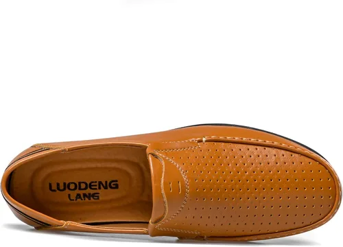 Vista 4 de LUODENGLANG Mocasines de cuero genuino de primera calidad para hombre, zapatos casuales sin cordones para conducir, mocasines para hombre, ligeros