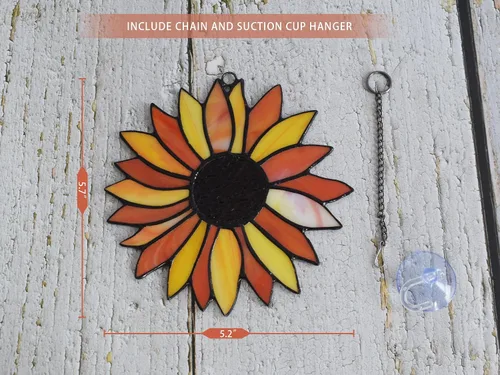 Vista 3 de Lolitarcrafts Atrapasoles de girasol, regalos de flores de sol, colgantes de vidrieras para mamá, abuela