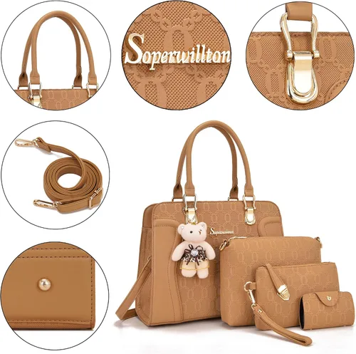 Vista 89 de Bolsos de mano de moda para mujer, bolsa de hombro, asa superior, bolsa de mano, juego de 4 piezas