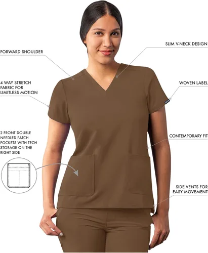 Vista 3 de Adar Addition - Ropa quirúrgica para mujer, moderna camiseta médica con cuello en V
