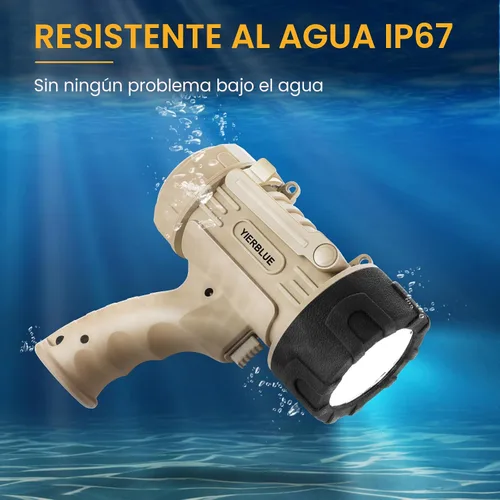 Vista 3 de YIERBLUE Linterna de Foco Recargable con LED de 1000000 Altos Lúmenes, Foco de Largo Alcance Impermeable IP67, Foco de Mano Resistente a Impactos
