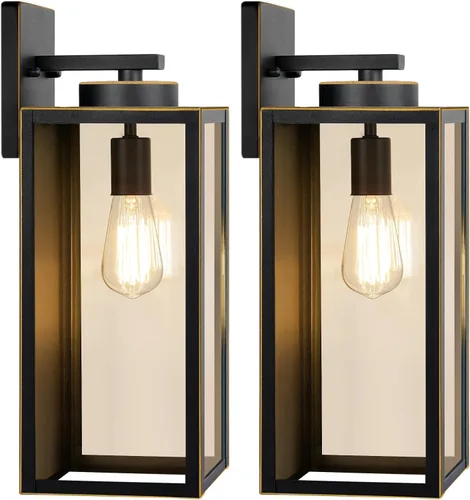 Vista 11 de BesLowe Lámparas de pared para exteriores, faroles de pared impermeables exteriores, apliques de porche marrones con casquillos E26, luces