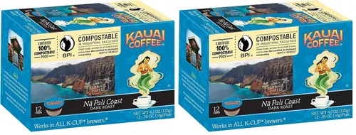 Vista 10 de Kauai Coffee Cápsulas K-Cup para cafeteras Keurig, café arábica, 10% hawaiano, tostado medio, aroma brillante con notas florales, descafeinado, 1