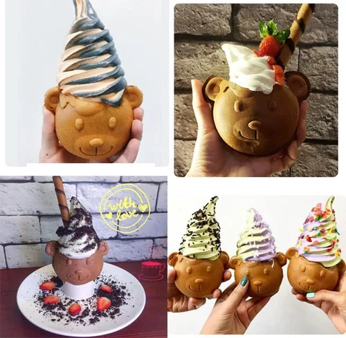 Vista 5 de Taiyaki - Máquina para hacer gofres en forma de oso de boca abierta para hacer helado de oso Taiyaki, máquina para hacer conos de oso (110 V)