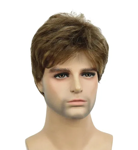 Vista 15 de Lydell Peluca de cabello sintético sintético corto natural para hombres (marrón ceniza medio)
