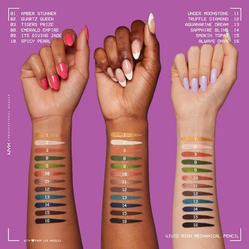 Vista 5 de NYX Maquillaje Profesional Lápiz de ojos mecánico, Mecánico rico vívido, Delineador retráctil cremoso - Deslumbrante ámbar, Delineador dorado