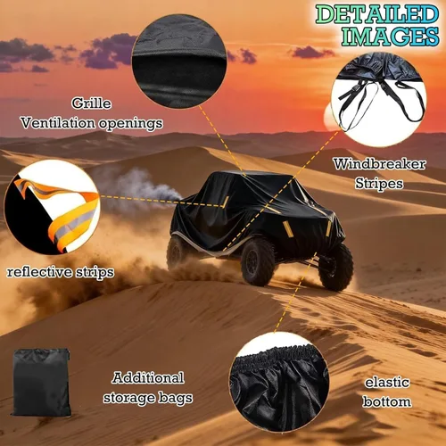 Vista 4 de UTV Cover 4 Seater for Polaris RZR XP 4 1000 Premium Motorcycle Dustproof Covers 4 Doors Reflective Strips Heavy Duty Off-Road 420D 4-6 Side by Side