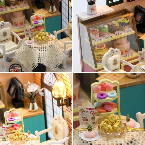 Vista 5 de Roroom Kit de casa de muñecas en miniatura y muebles, modelo de casa de muñecas de madera en 3D con cubierta a prueba de polvo y LED, idea creativa
