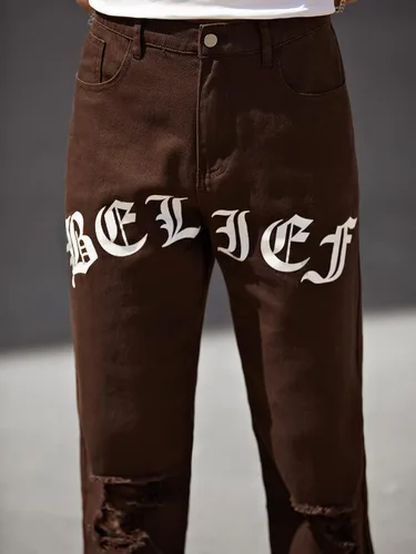 Vista 5 de WDIRARA Pantalones de mezclilla largos rasgados de cintura alta para hombre con bolsillo