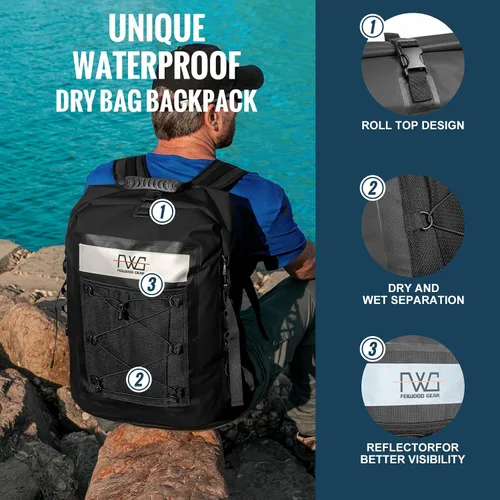 Vista 3 de Mochila Dry Bag, mochila flotante impermeable de 40 L con cierre enrollable para kayak, canotaje, senderismo, camping