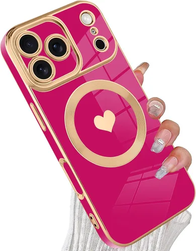 Vista 32 de tharlet Funda Magnética para iPhone 11 [Compatible con Magsafe] Lindo Corazón de Amor de Lujo Chapado Borde Dorado Parachoques con Lente de Cámara