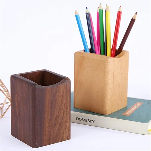 Vista 5 de Armiya Organizador de bolígrafos de madera para escritorio, oficina, organizador de madera natural, caja de almacenamiento, suministros