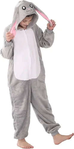 Vista 5 de WOYASIM Pijama de animal para niños, disfraz de una pieza, ropa de dormir, Halloween, Pascua, cosplay para niñas y niños
