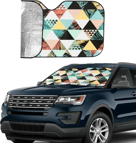 Vista 4 de Hawaiian Geometric Triangle Coconut Tree Sun Visor Protector Blocks UV Rays Keep Cool for Most Sedans SUV Truck Automotive Truck Passenger Car