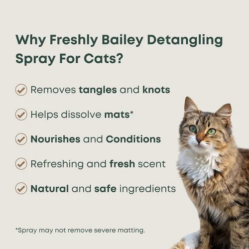 Vista 2 de Freshly Bailey Spray desenredante para gatos – Spray desenredante para mascotas – Desenredante natural y acondicionador sin enjuague para tu gato