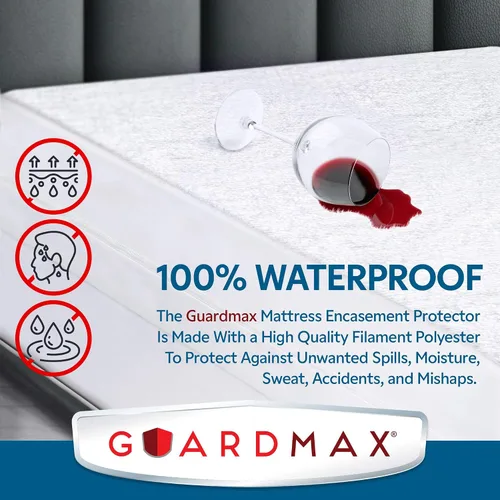 Vista 4 de Guardmax Funda de colchón individual con cremallera, protector de colchón 100% impermeable, suave y absorbente de algodón de rizo superior