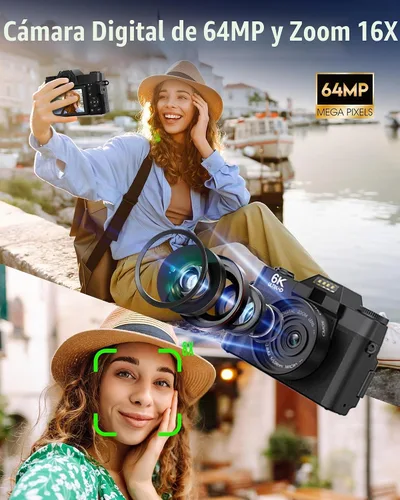 Vista 3 de Yatao Cámara digital con pantalla abatible WiFi 6K, micrófono y luz de Negro