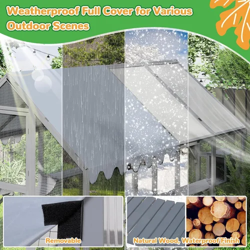 Vista 3 de COZIWOW Catio - Recinto grande de 110 pulgadas para gatos al aire libre, 53.5 pies ² de madera para múltiples mascotas con techo totalmente