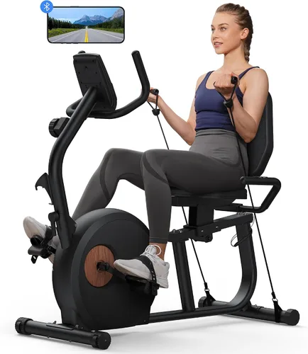Vista 10 de MERACH Bicicleta Reclinable Estática para el Hogar con Bluetooth Inteligente y Aplicación Exclusiva para Bicicletas de Ejercicio, LCD, Manillar