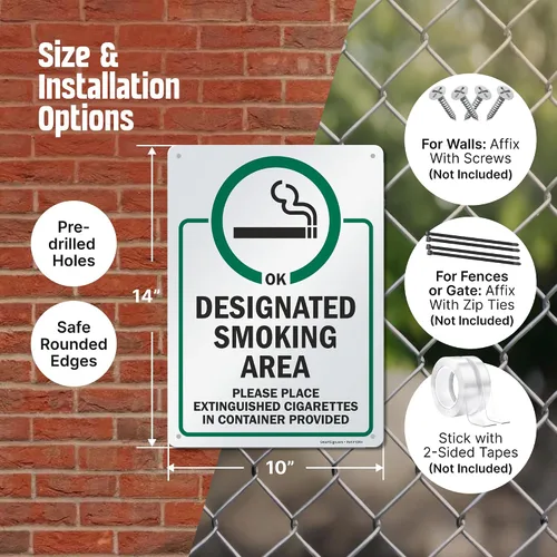 Vista 4 de SmartSign 10 x 14 pulgadas "Zona de Fumar Designada - Coloque los Cigarrillos Apagados en el Contenedor Proporcionado" Cartel de Metal, Aluminio