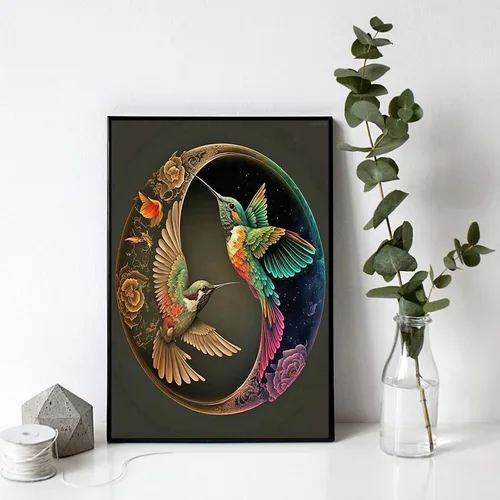 Vista 2 de QAZWSX Kits de pintura de diamante de colibrí para adultos, Yin Yang Animal Kit de pintura de diamantes para niños principiantes con gemas