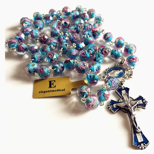Vista 4 de elegantmedical Hecho a mano Bule Veluriyam Beads Rosario Collar Crucifijo Cruz Regalo Católico, Vidrio