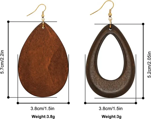 Vista 4 de Wowanoo Pendientes de madera natural con forma de lágrima, geométricos, ligeros, para mujer