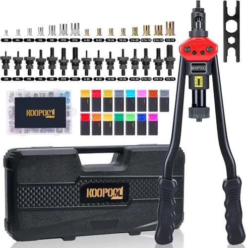 Vista 10 de KOOPOOL Kit de herramientas de tuerca remachadora de 14 pulgadas, herramienta de remache resistente con 7 mandriles