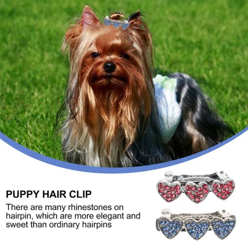 Vista 9 de balacoo 3 pinzas para el pelo con diamantes de imitación para perros, accesorios para perros con forma de corazón, pinzas para el cabello