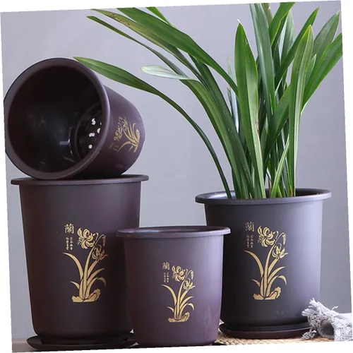 Vista 8 de 3 Sets Plastic Orchid Pots with Trays, Indoor Planters for Houseplants