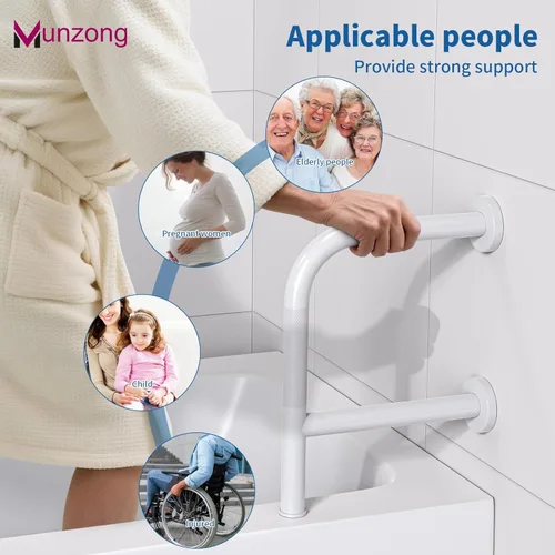 Vista 5 de Munzong - Barra de seguridad para bañera con doble agarre, barra de agarre antideslizante en forma de F de 16 pulgadas para personas mayores