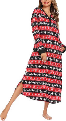 Vista 3 de Ekouaer Camisón largo para mujer con cuello en V, ropa de dormir de longitud completa con bolsillos