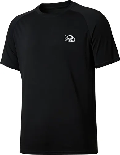 Vista 14 de Willit Camiseta de protección solar con capucha para hombre, manga corta, UPF 50+, FPS, secado rápido, resistente al agua Verde fluorescente