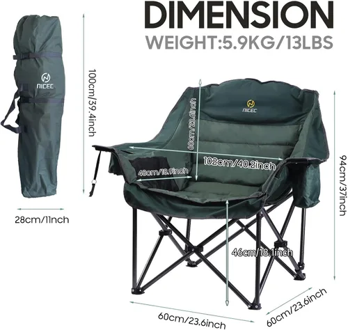 Vista 3 de Nice C - Silla de campamento de gran tamaño, silla deportiva acolchada XL para exteriores (color verde) Outdoor Sports Chair, Lawn Chair, Soccer