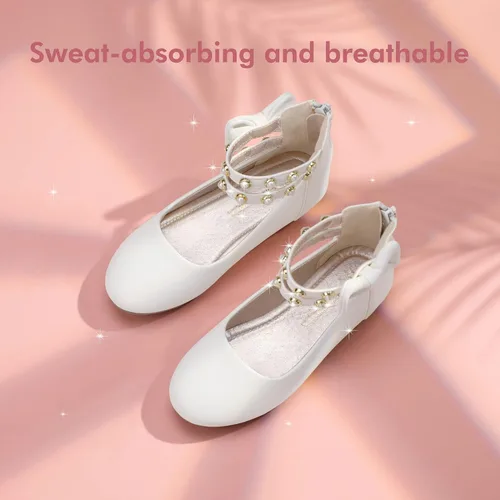 Vista 4 de PANDANINJIA Jessica Pearl Bow Ballet Flats Zapatos Doble Tobillo Correa Vestido Bailarina Plana Mary Jane