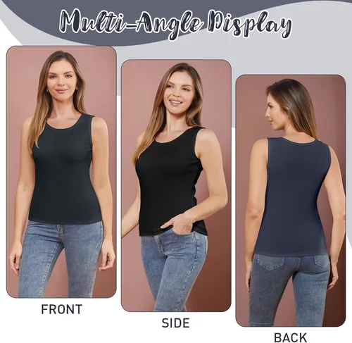 Vista 5 de 3 piezas de camisetas térmicas sin mangas para mujer, ropa interior de forro polar, suave, sin mangas, chaleco de capa base cálida